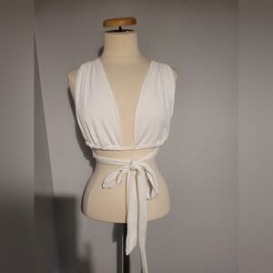 Shein White Tie-Front Crop Top Size S